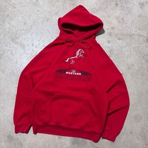 Vintage Y2K Mustang Broncos Football Hoodie Red Medium Pullover Sweatshirt